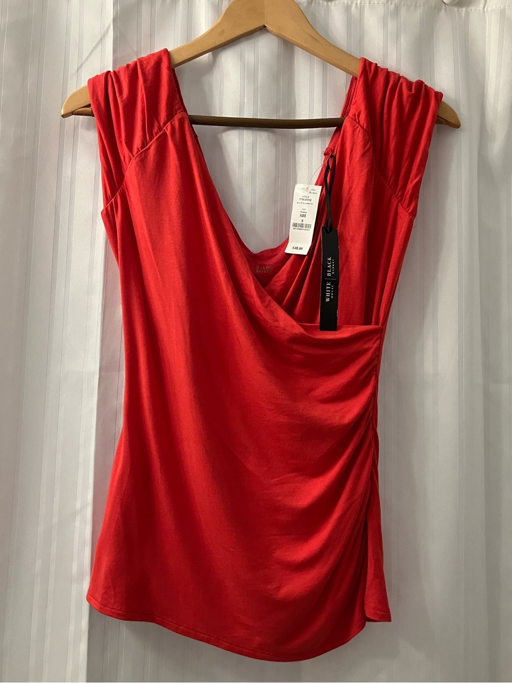 NWT White House Black Market Sleeveless Drape Front Red Top